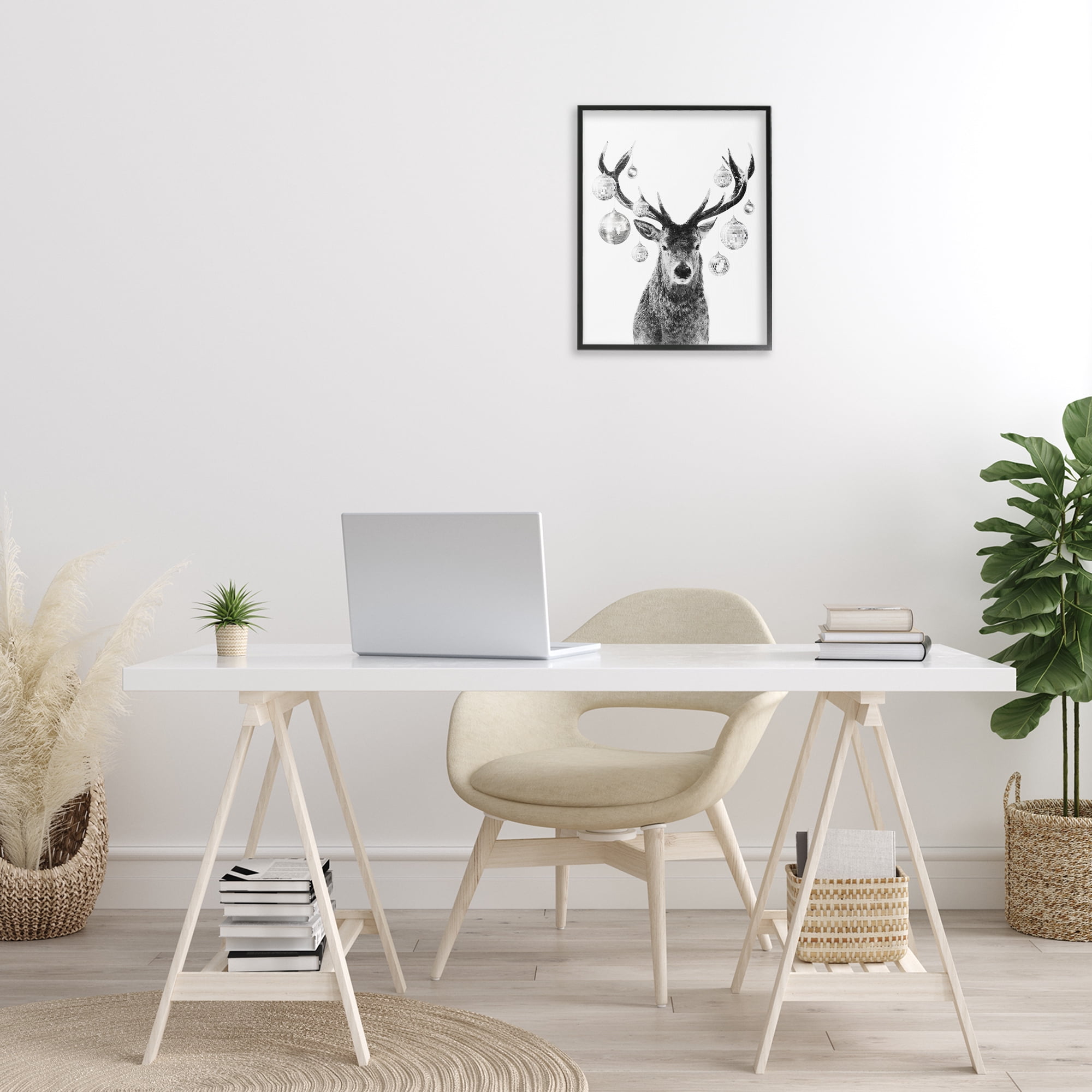Stupell Industries Deer with Disco Balls Animals & Insects Painting Black Framed Art Print Wall Art, 16 x 20