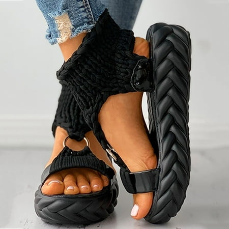 

Women Shoes Women Fashion Thick Bottom Sandals Causal Shoes Platform Sandals Black 6.5