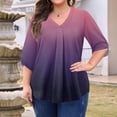 thumbnail image 2 of Abcomgle Plus Size Tops for Women Pleat Hem Clearance Womens Tops Plus Sizes 4x V Neck Plus Size 3/4 Sleeve Tops Gradient Print Casual Tee Shirts 5x Women Plus Size Clothing 4XL,Purple Pink, 2 of 5