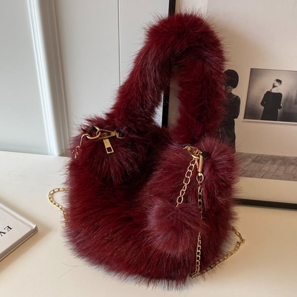 Bolso bandolera con cadena a la moda para mujer bolso de mano esponjoso bolso de compras informal para otoño e invierno