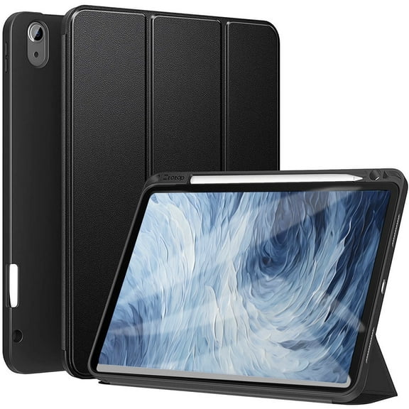 Case for iPad Air 13 Inch M2 2024/iPad Pro 12.9 3rd Generation 2018, Lightweight Soft TPU Back TriFold Stand Folio Cover with Pencil Holder, Auto Wake/Sleep, Black