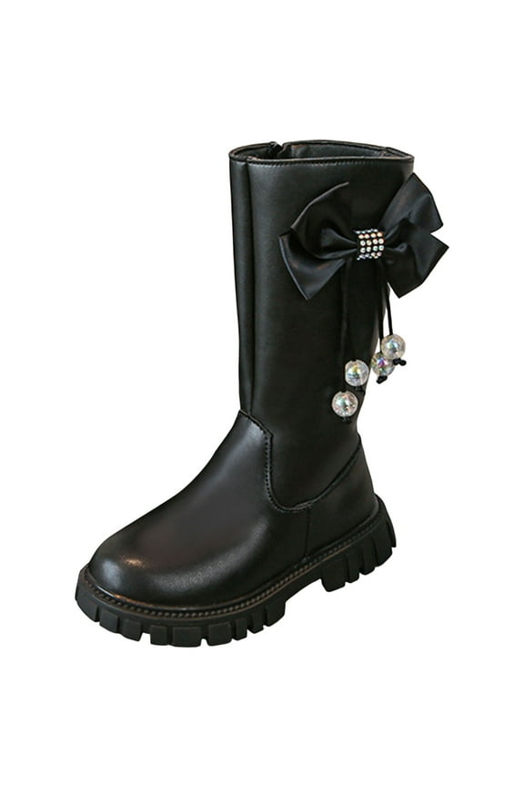 Girls White Combat Boots Mid Calf Lace Up Riding Boots PU Leather Side Zipper Punk Goth Boots for Kids Black for Size 11