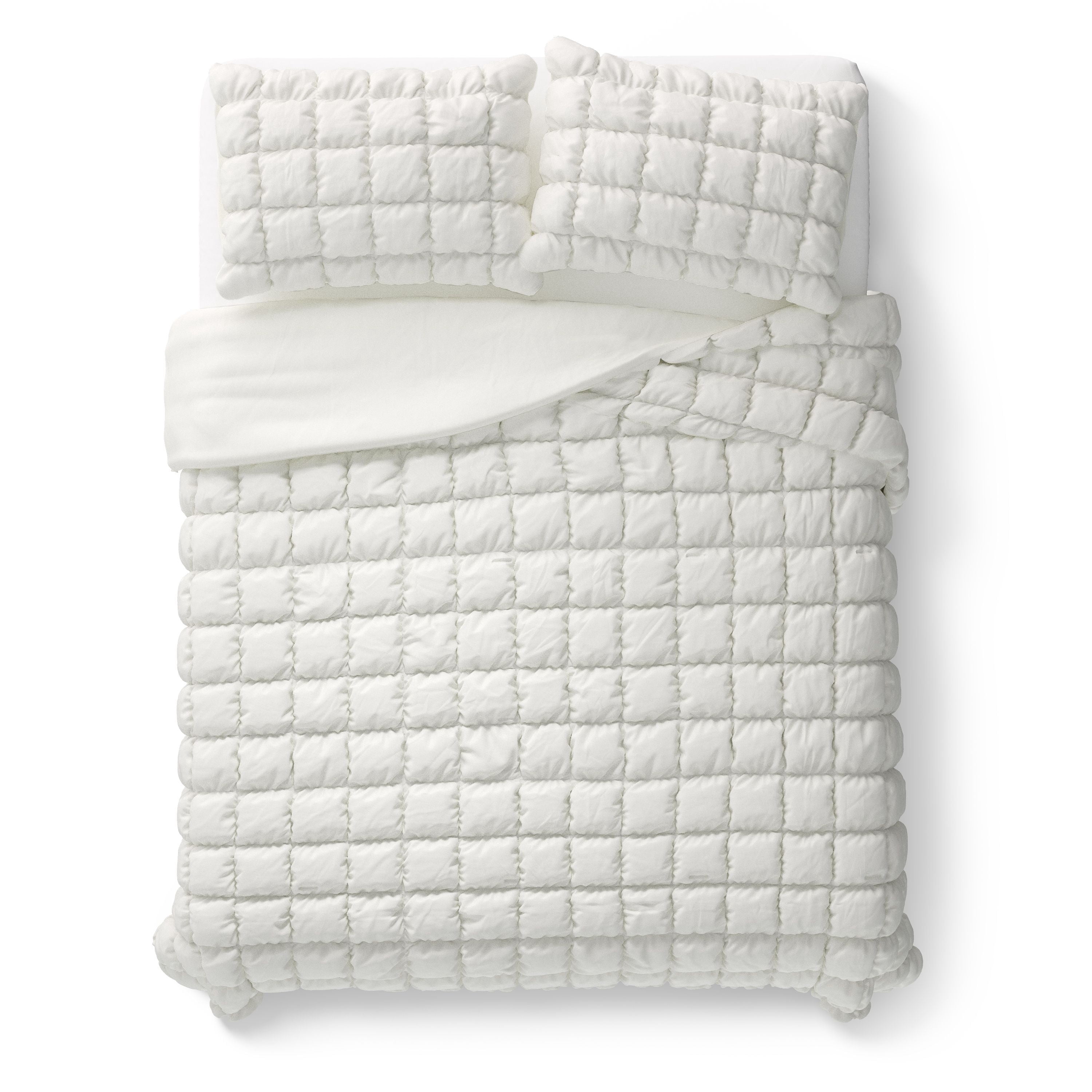 Mainstays Kids White Solid Puffy Comforter Set, Full/Queen, 3 Pieces