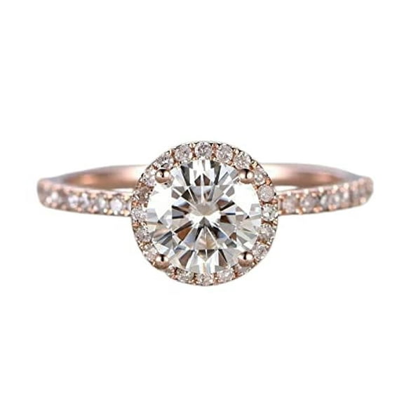 HeartsAndYou Halo Solitaire with Accents Engagement Ring for Women 2ct Round Moissanite 18k Rose Gold over Silver