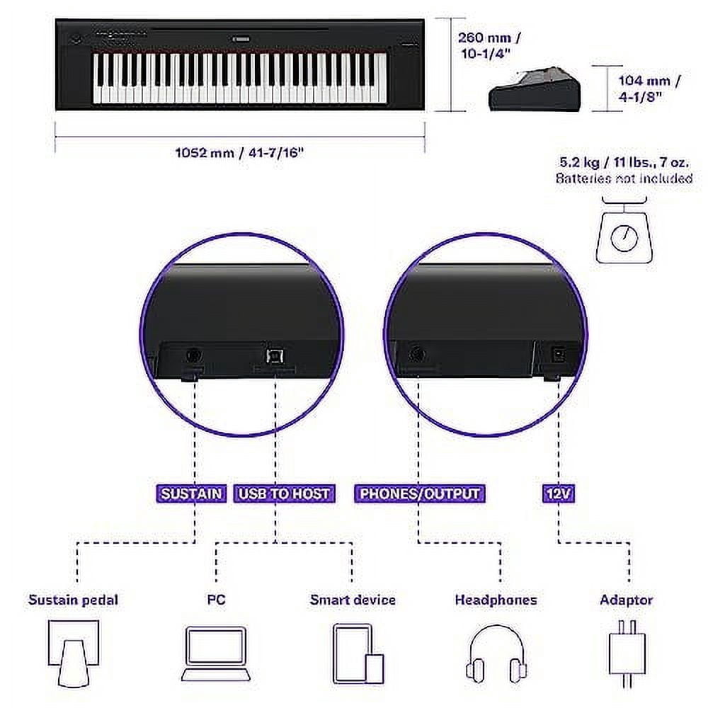Yamaha Digital Piano Piaggero 61 Key Ultra Portable, Black