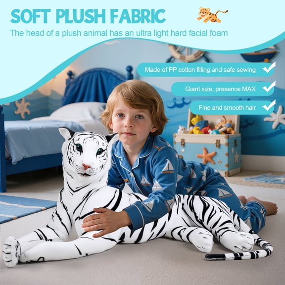 Baellsa Life Size Giant Tiger Plush Pillow, Extra Large Stuffed Animal Doll for Kids & Collectors