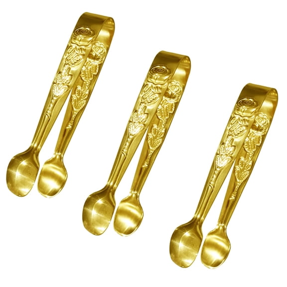 3PCS Mini Serving Tongs, 4Inch Rose Stainless Steel Sugar Cube Tongs, Sliver Small Ice Tong for Tea and Coffee Party