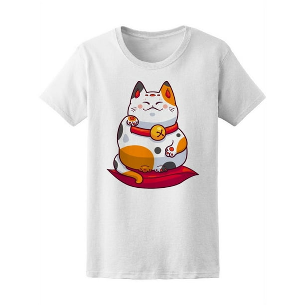Playera Para Mujer - Ilustracion. Gato De La Suerte En Almohada Smartprints T-shirt