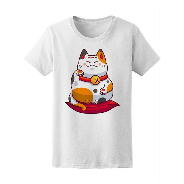 Playera Para Mujer - Ilustracion. Gato De La Suerte En Almohada Smartprints T-shirt