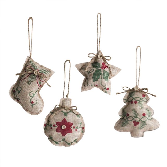 Pack de 4 adornos navideños colgantes navideños muñecos de lino estampado muñecos colgantes para arbol de navidad regalos de navidad relleno algodón + paño ANGGREK Otros