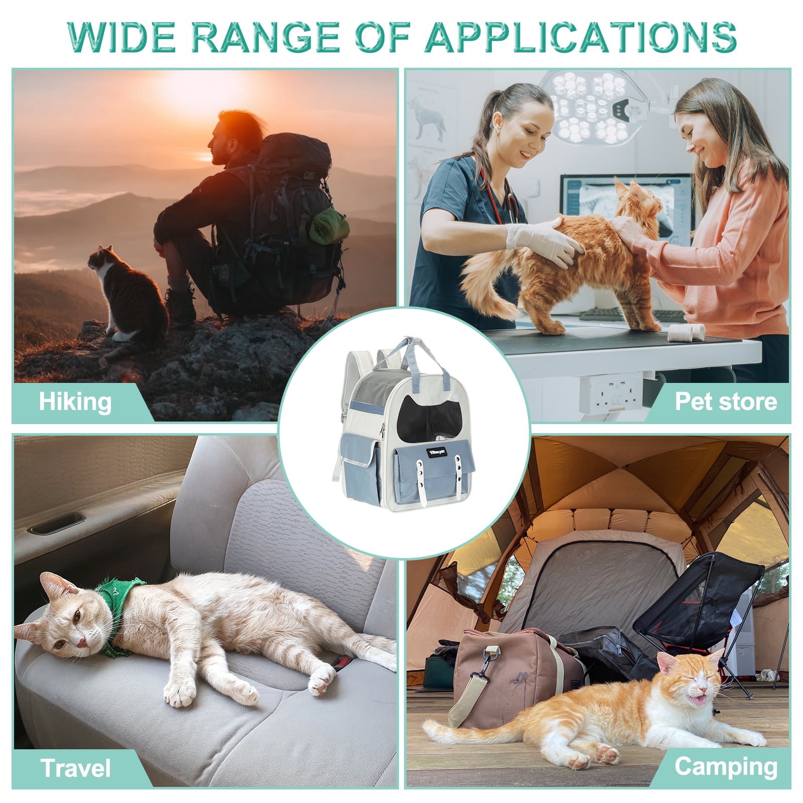 Cat Backpack Carrier, Breathable Pet Hiking Backpack Travel Bag for Cats or Small Dogs Blue