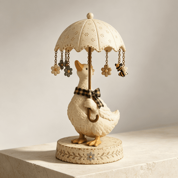 Goose Figurine with Umbrella Shade Decor Lamp, Metal Goose Statue Night Light, Home Decor Farmhouse Decor, Warm Ambient Lamp for Bedroom Table Decoration