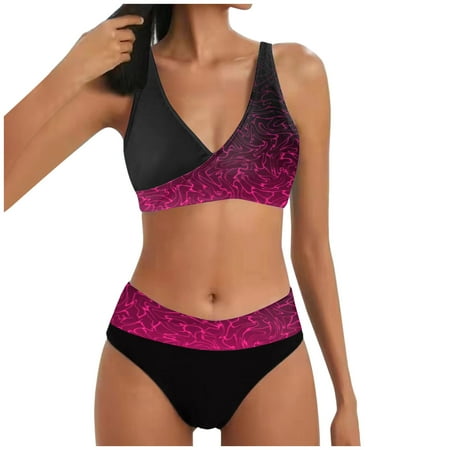 Cathalem High Waisted Bikini Sets for Women Sporty Two Piece Swimsuits Color Block Cheeky High Cut Bathing Suits (Hot Pink M)