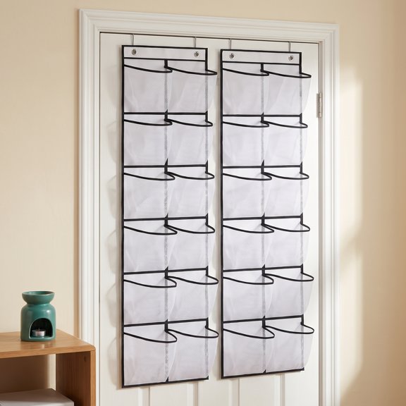 Unfmouf Over the Door Shoe Organizer - 12 Large Pockets, 2 Pack in White – Perfect for Narrow Doors, Neat Storage for Shoes & More