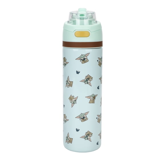 The Mandalorian Grogu All-Over Print Blue 24 Oz Stainless Steel Water Bottle