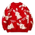 thumbnail image 2 of fartey Mens Sweater Knit Crew Neck Bunny Graphic Top Long Sleeve Cute Warm Pullover Sweater, 2 of 4