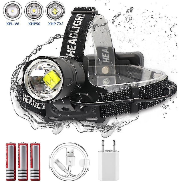 Linterna frontal LED Xhp-70.2, función de zoom, luz potente, USB, batería 18650, ideal para pescar o acampar, 7000 lúmenes