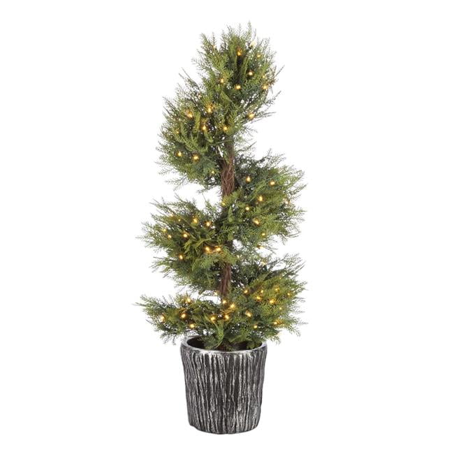 The Gerson Companies 3.5 Outdoor Potted Cedar Pine Clear Light Tree Set of 2