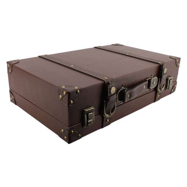 Valise en Cuir, Valise Rétro Style Européen Poignée Portable Marron Grande Capacité Finition Soignée Cadre en Bois pour Rangement de Voyage