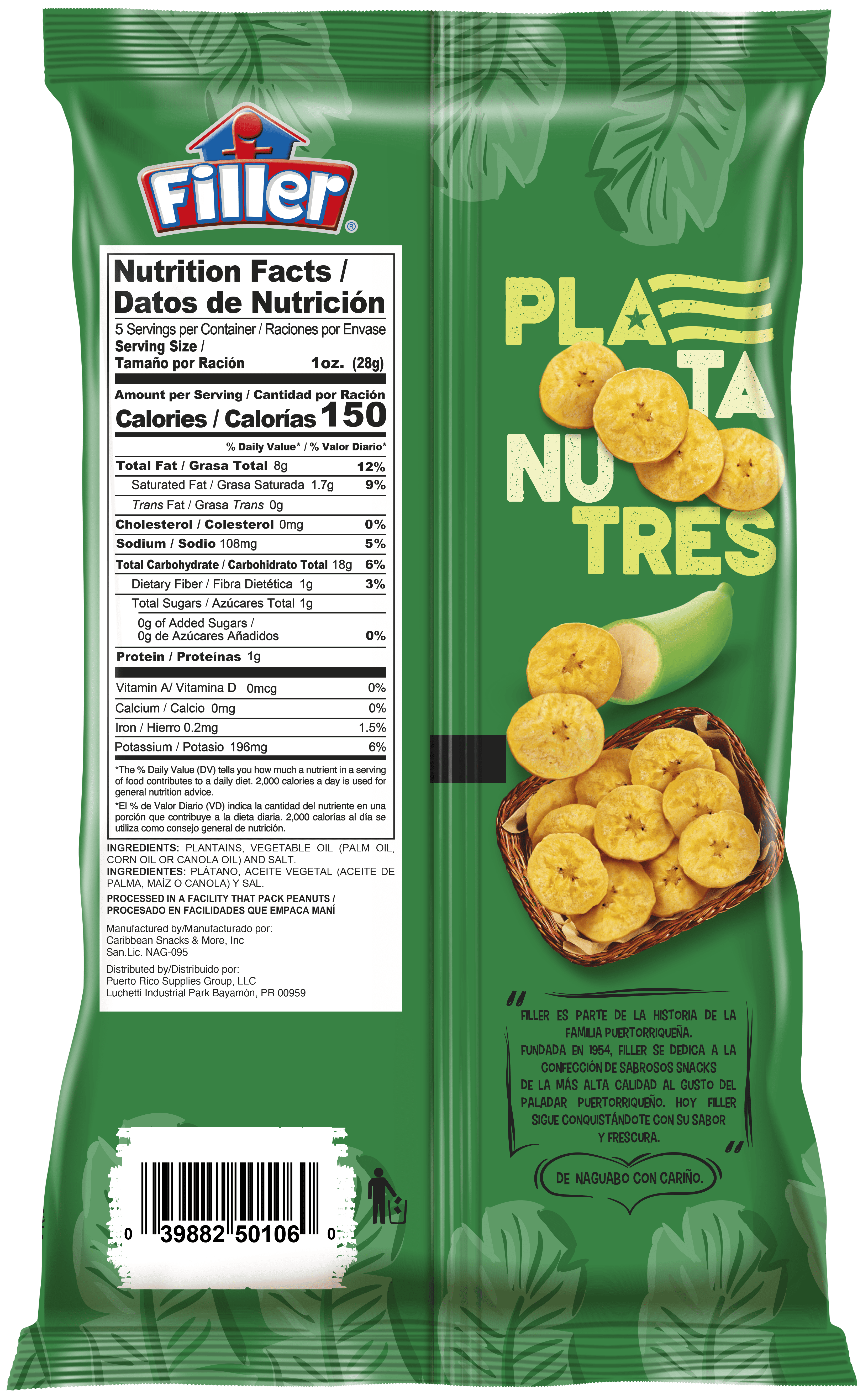 Filler Plantain Chips, Platanutres, Snack, 5 oz. Bag