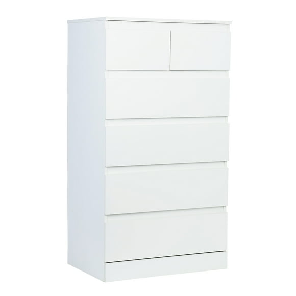 Dresser, White Dresser, Bedroom Dresser & Chests of Drawers, Tall Dresser with 6 Wood Drawers, Large Wood Dresser for Bedroom Closet, White