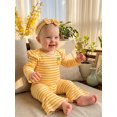 thumbnail image 6 of RUINIXCW Baby Girls Fall Outfits Long Sleeve Striped Romper + Pants + Headband, 6 of 8