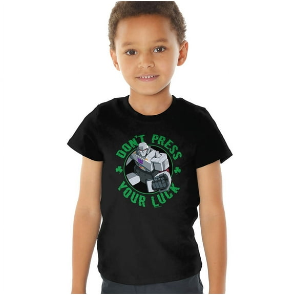 Transformers St Patrick's Day Megatron Don't Press Your Luck Kids T Shirt (4) for Toddler Boys and Girls, Black