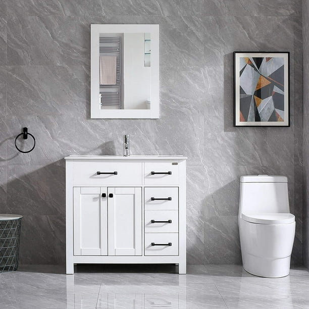 White Bathroom Vanity Cabinet, Small Vessel Sink Vanity Combo
