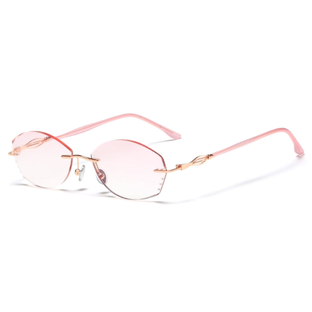 Women's Reading Glasses 2.50 Ultra-light Rimless Blue light Blocking Presbyopic Glasses Gradient Pink Sunglasses Readers +2.50