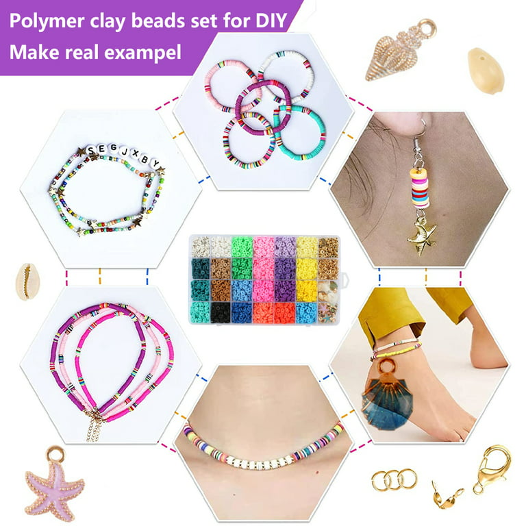 Bracelet Making Clay Beads Kit DISHIO Girls Jewelry Making Kit 2Boxes  24-Color 6000Pcs Polymer Flat Beads Kit for Jewelry&Bracelet Maker Kit with