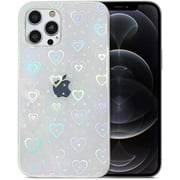 Compatible with iPhone 7 Plus/8 Plus Case, Jusy Love Clear Holographic Heart Phone Case for Women Kids, Aesthetic