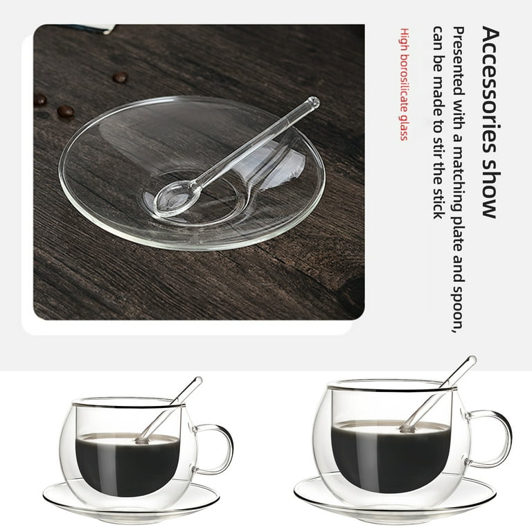 150/250ml Double Wall Glass Coffee Cup With Saucers And Spoon Heat  Resistant Espresso Cups Set Handle Mug Drinkware Teacup - AliExpress
