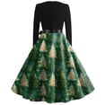 thumbnail image 5 of Christmas Dresses for Women Women's Fashion Round Casual Slim Fit Christmas Print Large Swing Long Sleeve Dress for Holiday Party,Army Green,L, 5 of 5