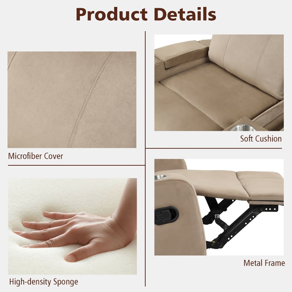 Finihen Recliner Chair, Single Sofa Lounger with Arm Storage and Cup Holder, for Living Room, Bedroom, Brown Finihen Recliner Chair, Single Sofa Lounger with Arm Storage and Cup Holder, for Living Room, Bedroom, Brown