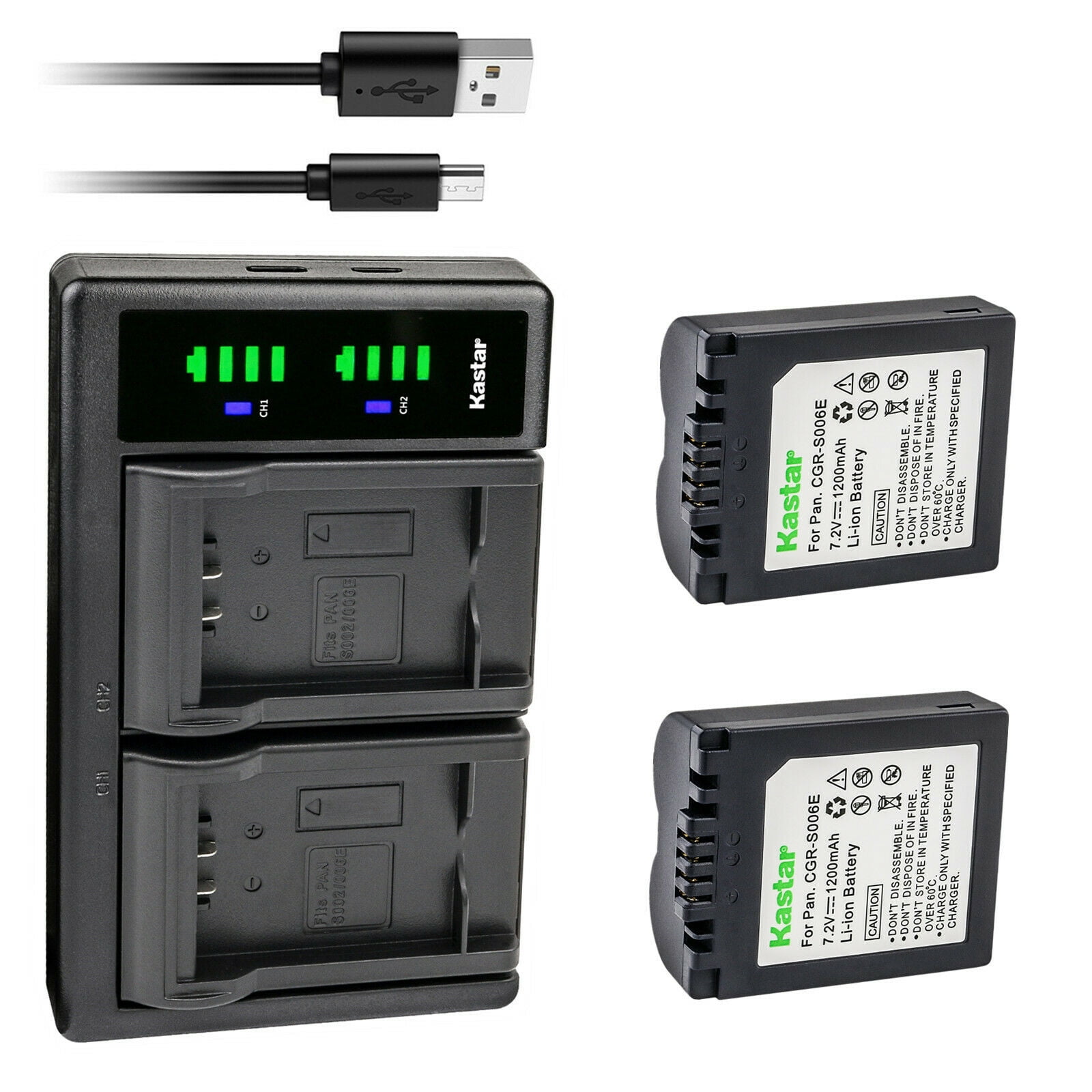 Kastar 2-Pack CGA-S006 Battery and LTD2 USB Charger Replacement for Panasonic Lumix DMC-FZ28EFS Lumix DMC-FZ30 Lumix DMC-FZ30BB Lumix DMC-FZ30EEK Lumix DMC-FZ30EES Lumix DMC-FZ30EG Digital Camera