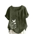 thumbnail image 2 of QUNYINEY Short Sleeve Shirts for Women Crew Neck Butterfly Casual Tops Cotton Linen Pullover Button Loose Shirts, 2 of 4