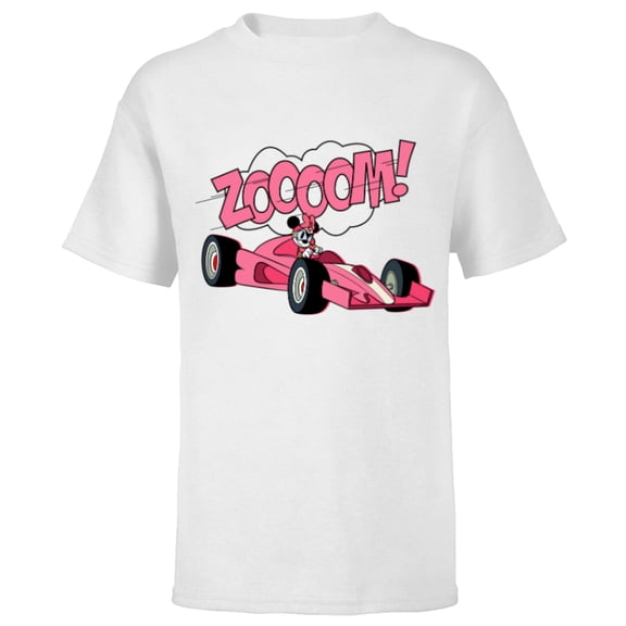 Disney Minnie Mouse Racing Team "ZOOOOM!" Race Car Driver - Short Sleeve T-Shirt for Kids - Customized-White