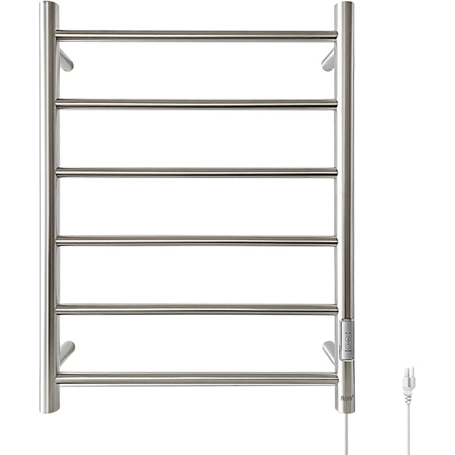 Towel Warmer Heated Towel Rack All-Night Warm Bathroom Plug-in Heated Drying Rack with Timer Fast Heating (Chrome Bars)