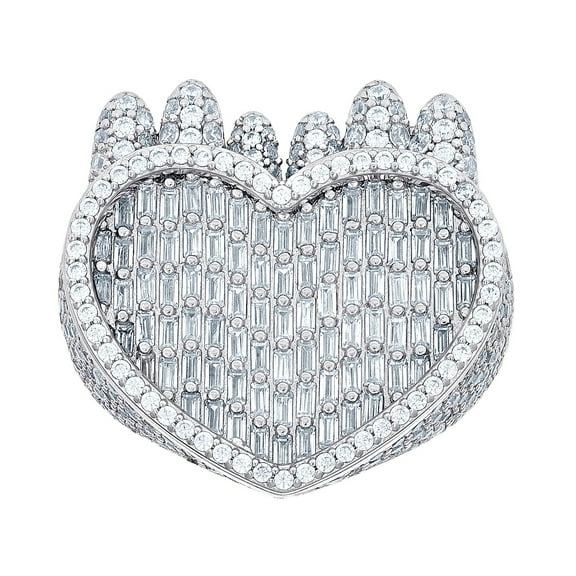 925 Sterling Silver Mens Baguette Round Cubic Zirconia Dripping Love Heart Ring 24.7mm Long Size 11 Ring for Men