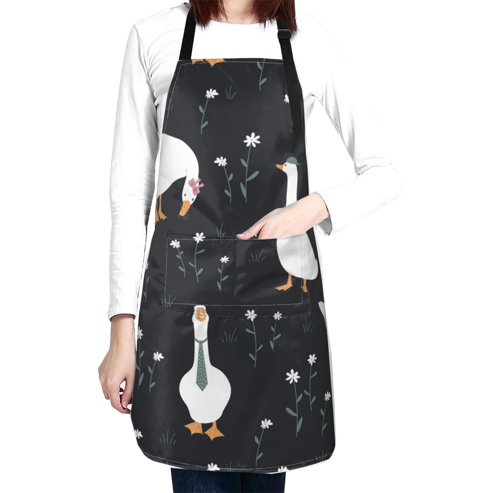 Kdxio Fashionable Goose Apron with Pockets Adjustable Kitchen Aprons for Men Women Waterproof Aprons for Cooking,Drawing,Crafting, Baking Household Cleaning