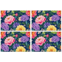 Pioneer Flower Floral Print Pattern Summer Placemats Table Placemats Set Of 4-Linen Kitchen Washable Placemats Table Mats 12x18 Inch Non-Slip Heat Resistant