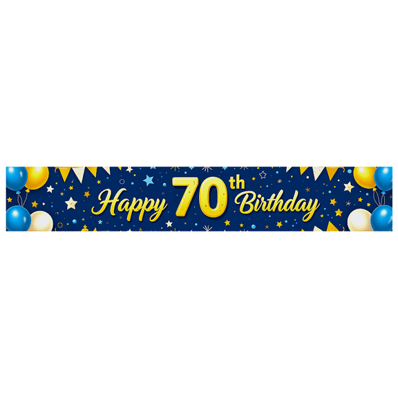 Blue Themed Happy 70th Birthday Banner with Balloon Star Elements Backdrop Background Party Decors for Birthday Party Photography Props Celebrations