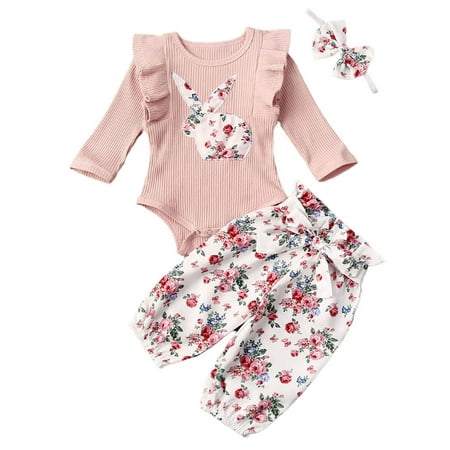 

Farrubbyine8 Summer Toddler Baby Girl Ruffle Tops Long Pants 3Pcs Outfits