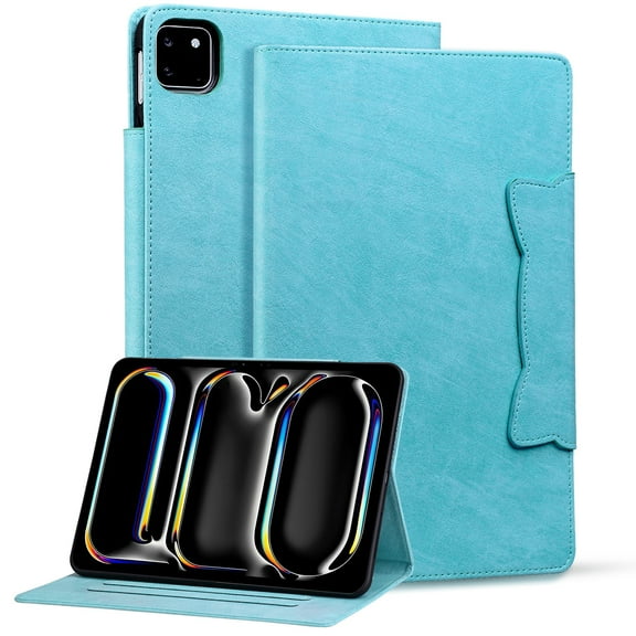 Dteck Case for iPad Pro 11 inch 2024,Magnetic PU Leather Smart Auto Wake/Sleep Folio Stand Case Card Slots Cover for iPad Pro 11-in. (M4) 2024,Skyblue