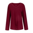 thumbnail image 4 of Coat for WomenWomen's Fashion Casual V-Neck Long Sleeve T-Shirt Solid Color Pullover Top, 4 of 4