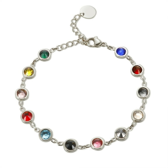Colorful Bejeweled Bracelet Popularity T S Stainless Steel Bangle for Women 12 Birthstones Rainbow Crystal Chain Jewelry