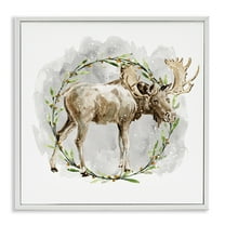 Stupell Industries Rustic Moose with Wreath Animals & Insects Painting White Framed Art Prints Wall Art, 17 x 17