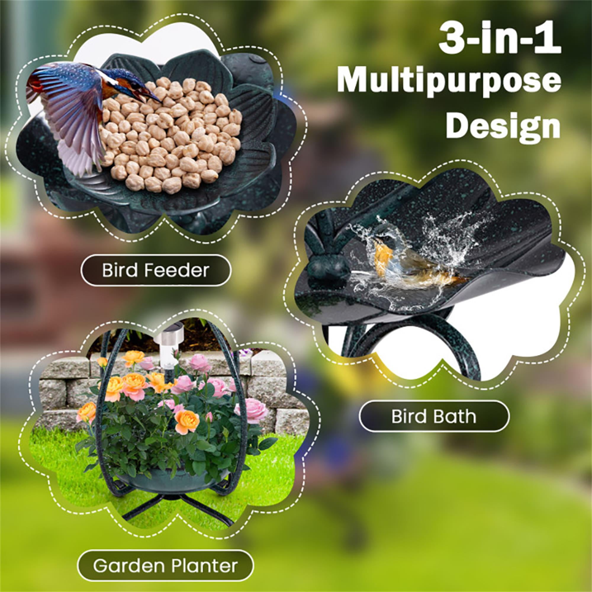 Pefilos 31" Outdoor Pedestal Garden Bird Bath with Solar Light, Bird Feeder and Flower Planter, Standing Lotus Leaf Bowl Birdbath, Green Pefilos 31" Outdoor Pedestal Garden Bird Bath with Solar Light, Bird Feeder and Flower Planter, Standing Lotus Leaf Bowl Birdbath, Green