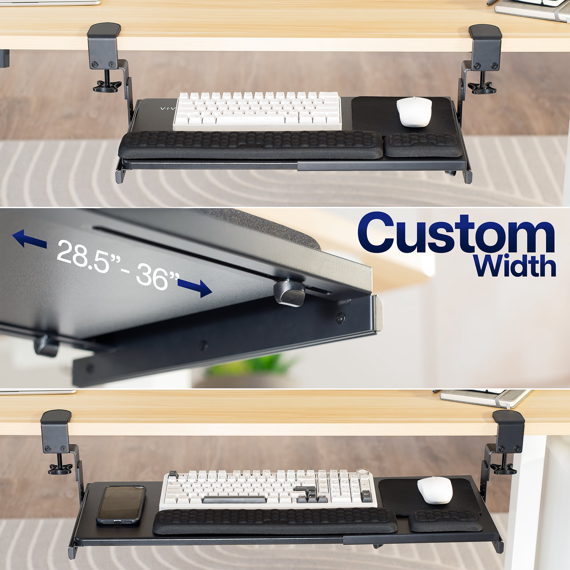 VIVO Black Clamp-on Height & Width Adjustable Keyboard Tray
