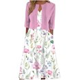 thumbnail image 2 of ICHUANYI Clearance Two-Piece Women's Summer Printed V-Neck Elegant A Line Tank Dress And Half Sleeve Cardigan Tops Set Suit(Pink, M) ICHUANYI WER2023080903243, 2 of 7
